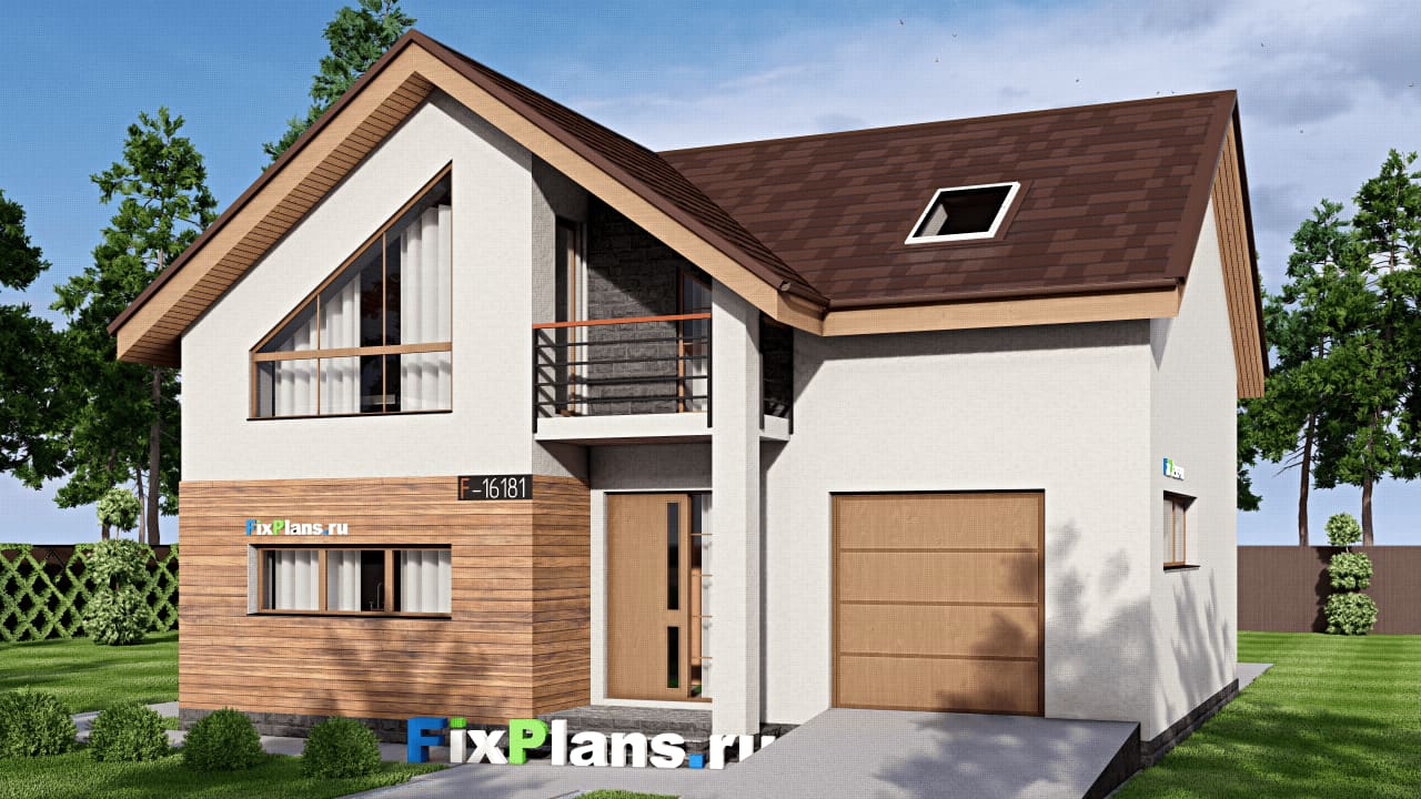 Одноэтажный дом с мансардой  F-16181 — фасад