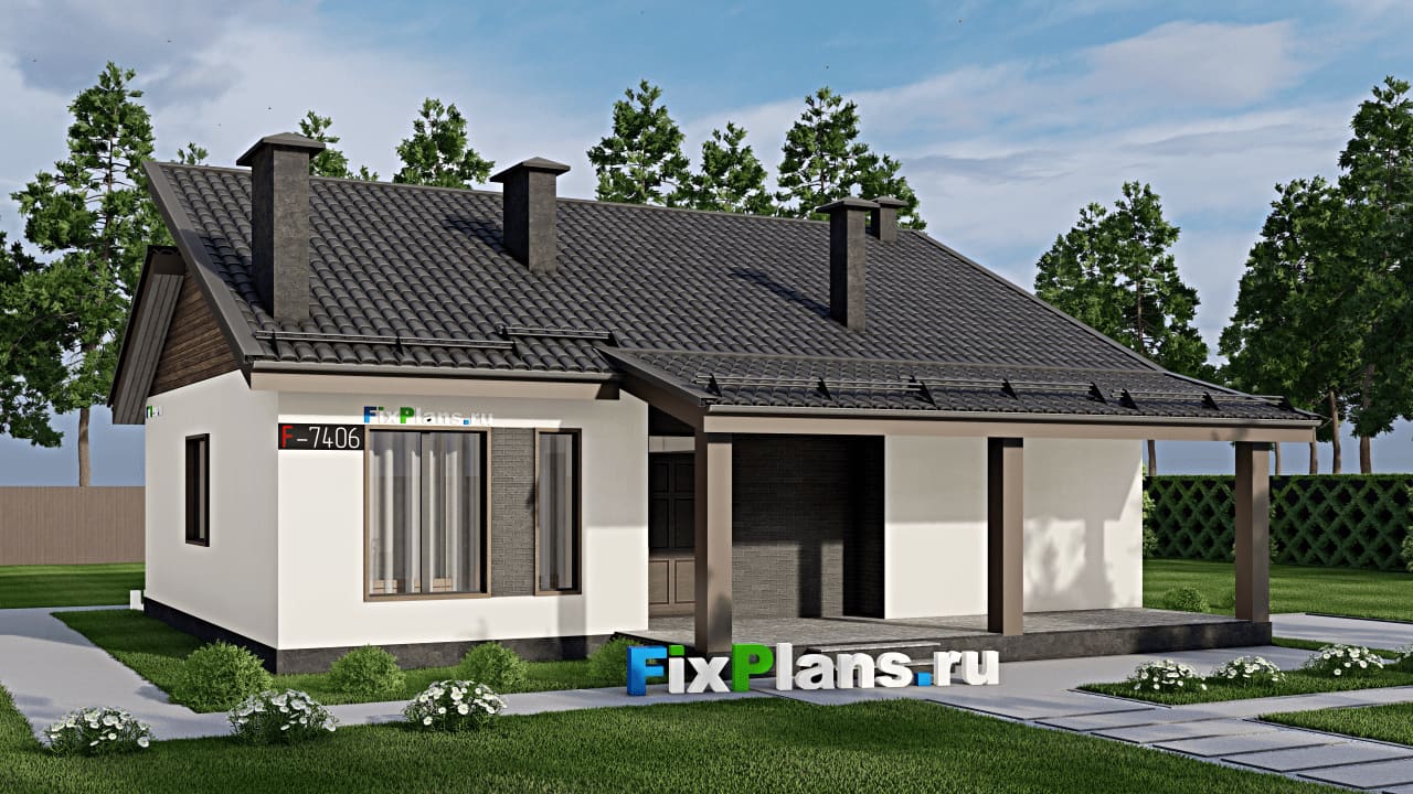 Одноэтажный дом F-7406 — фасад
