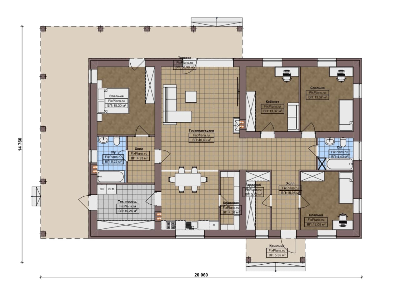 Планировка Одноэтажный дом F-17441