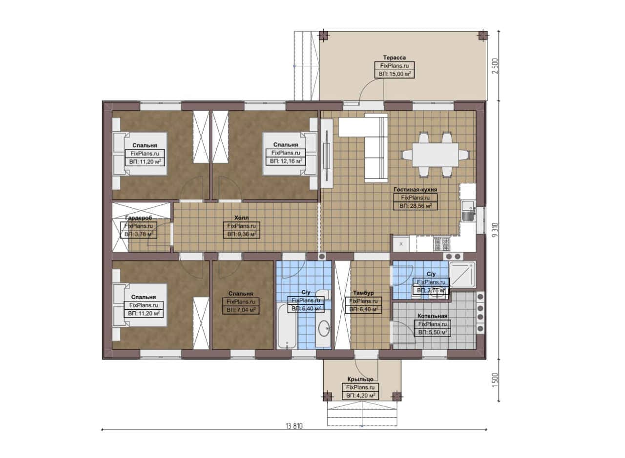 Планировка Одноэтажный дом F-5354